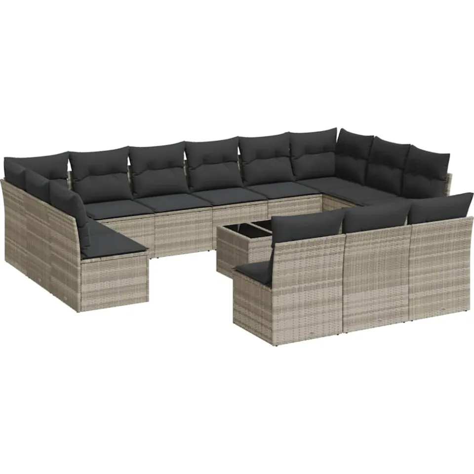 vidaXL 14-delige Loungeset met kussens poly rattan lichtgrijs