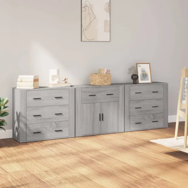 vidaXL Dressoirs 3 st bewerkt hout grijs sonoma eikenkleurig, foto 2