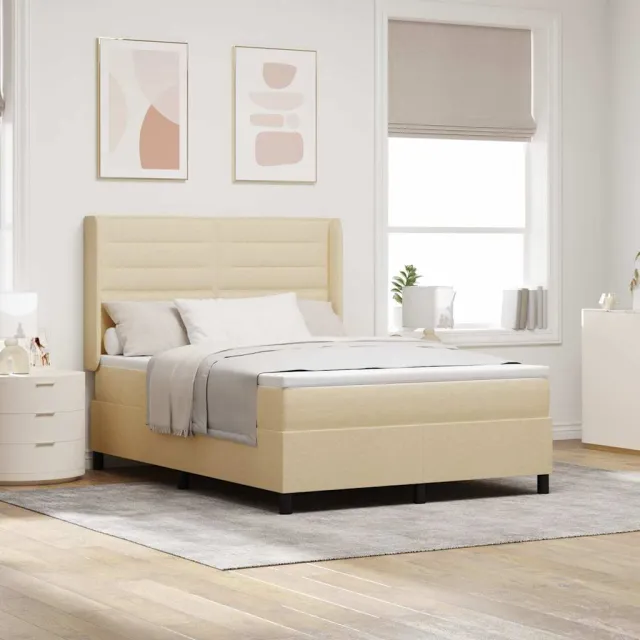 vidaXL Boxspringbed met kussen met hoofdeinde Crème 190 x 140 cm Stof