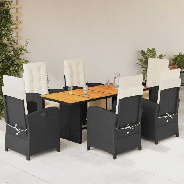 vidaXL 7-delige Tuinset met kussens poly rattan zwart, foto 2