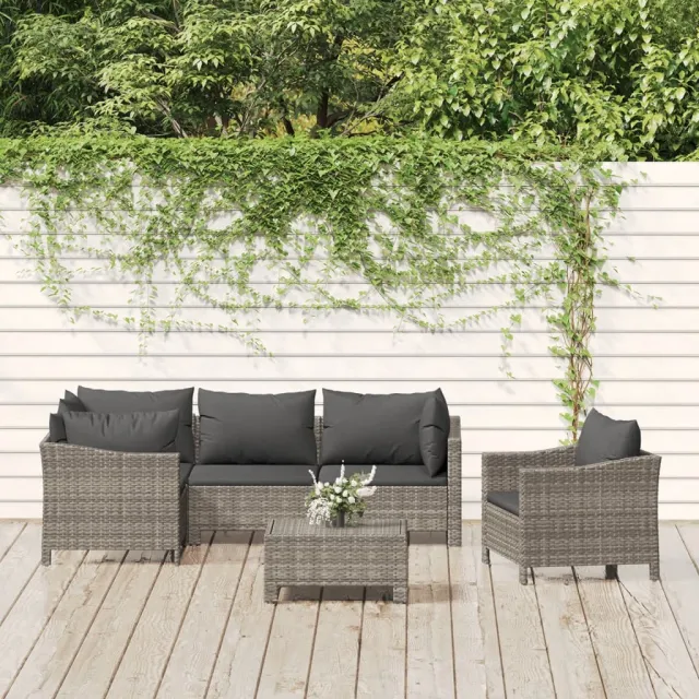 vidaXL 6-delige Loungeset met kussens poly rattan grijs, foto 2