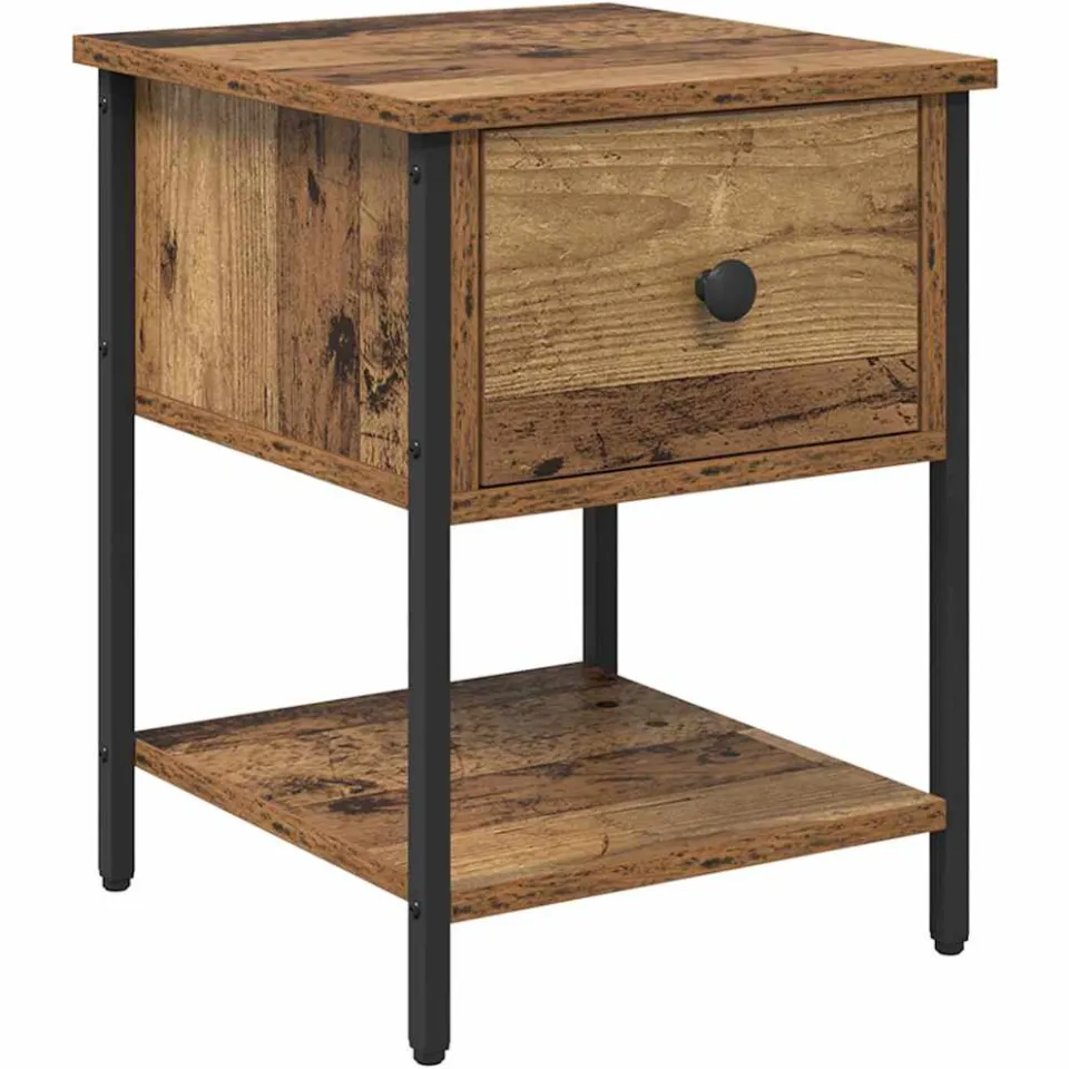 vidaXL Nachtkastje Oudhout 34 x 35,5 x 45 cm Bewerkt hout bruin, foto 3