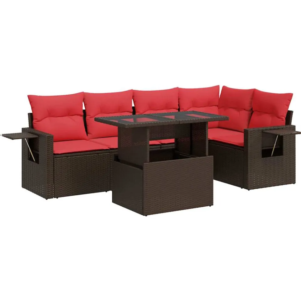 vidaXL 6-delige Loungeset met kussens poly rattan acacia bruin, foto 3