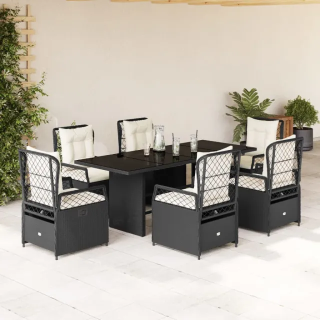vidaXL 7-delige Tuinset met kussens poly rattan zwart, foto 2