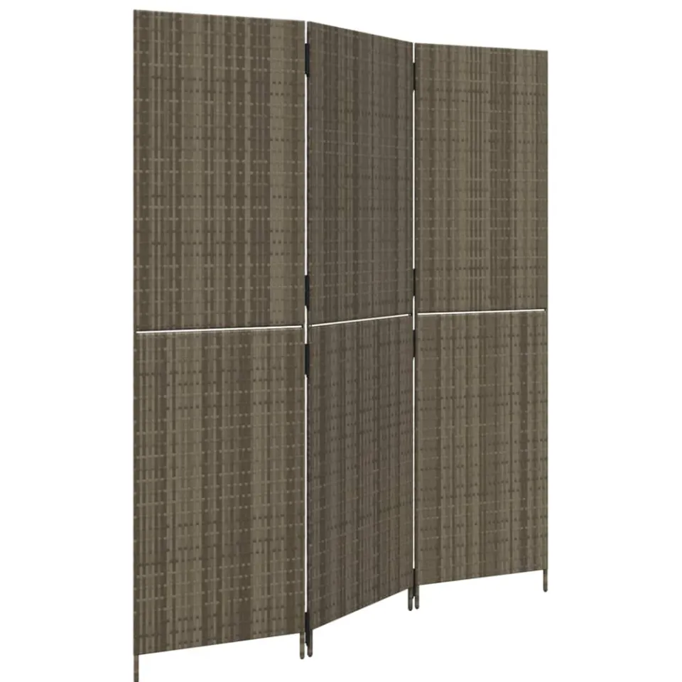vidaXL Kamerscherm 3 panelen poly rattan grijs