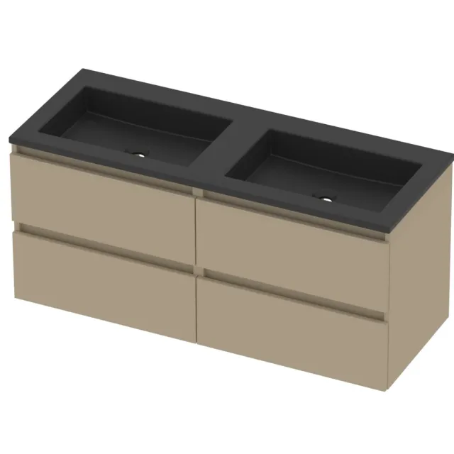 Basic-Line Aura 46 Badmeubelset Acryl 120x46x54 cm A46mzemb2x600 Mat Beige Mat Zwart