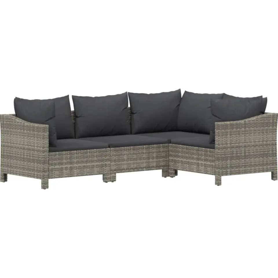 vidaXL 4-delige Loungeset met kussens poly rattan grijs