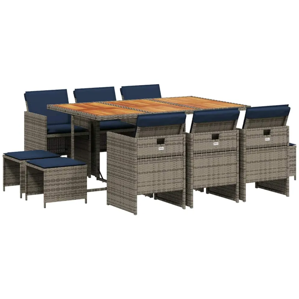vidaXL 11-delige tuinset met kussens, grijs polyrotan, foto 3