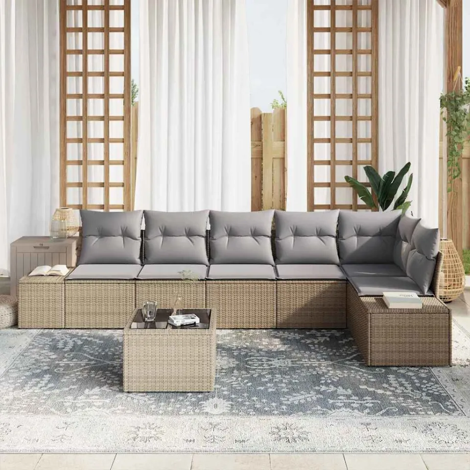 vidaXL Tuinbankenset met opslag Beige en Licht Grijs poly rattan, foto 3