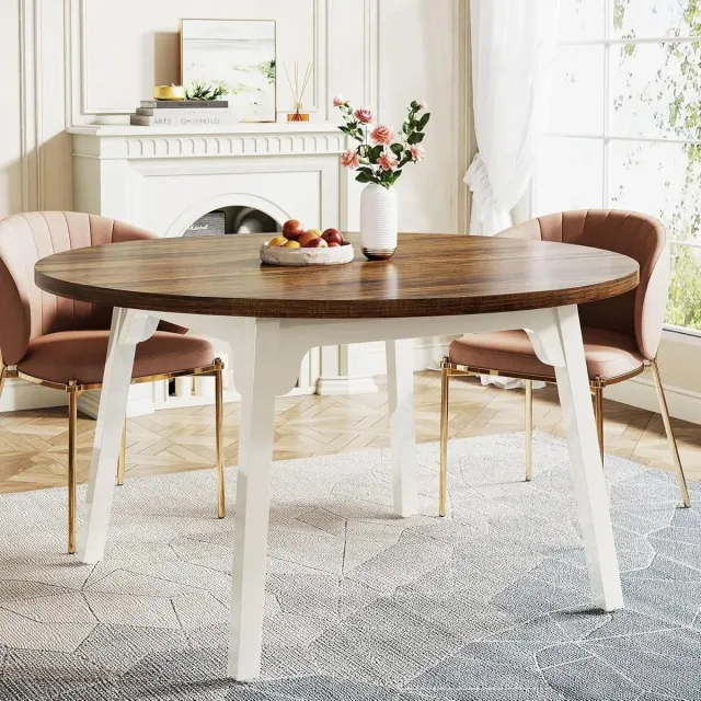 Smyl. Eettafel - Ronde Eettafel - 4 tot 6 Personen - Eetkamer - Woonkamer - Houten Tafel - Rond - 120 cm Hout/Wit