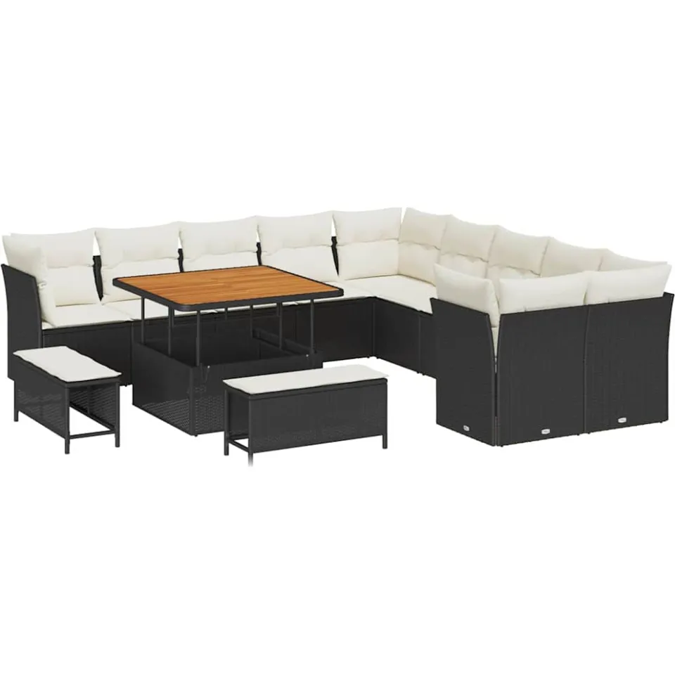 vidaXL Tuinbankenset 13 st Zwart poly rattan, foto 4