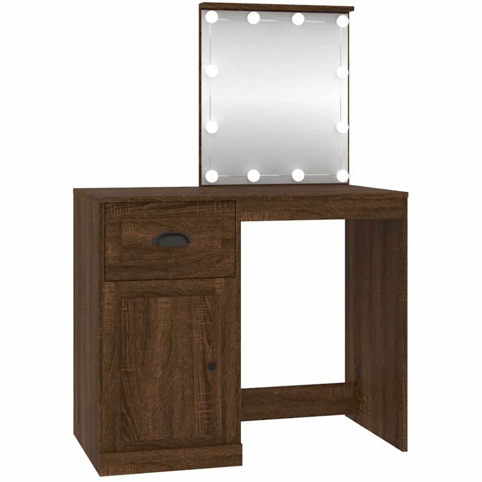 vidaXL Kaptafel met LED 90x50x132,5 cm bewerkt hout bruin eikenkleur