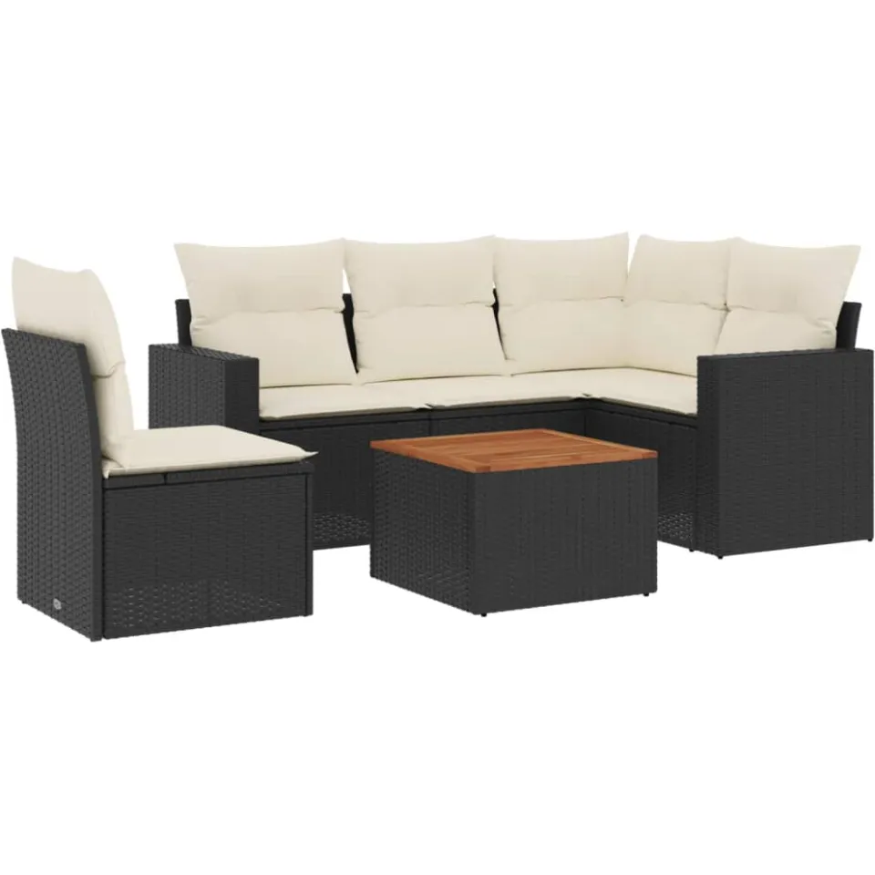 vidaXL 6-delige Loungeset met kussens poly rattan zwart
