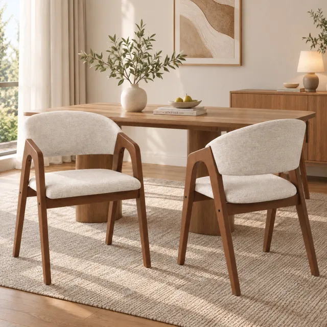 CHICFURN Eetkamerstoelen set van 2 - Met armleuningen - Hout - Walnootbruin en havermoutbeige