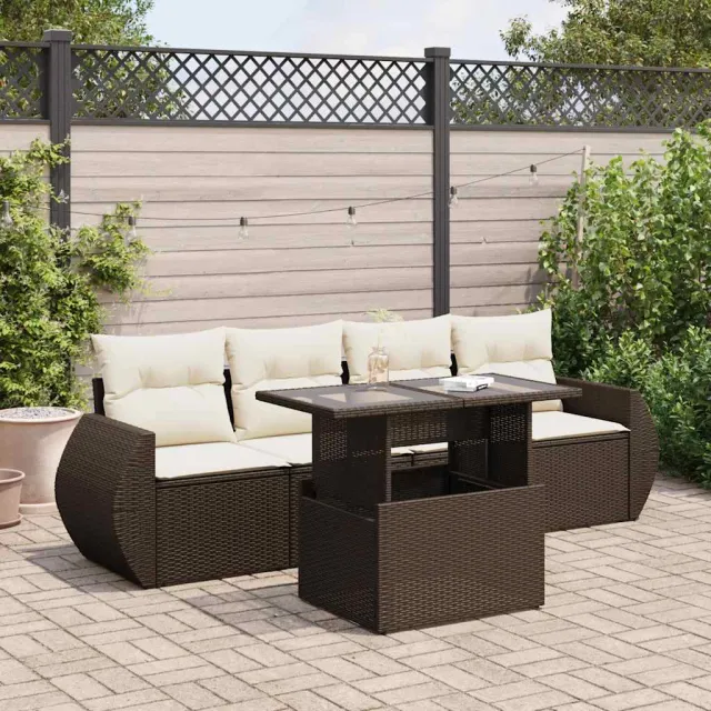 vidaXL 5-delige Loungeset met kussens poly rattan bruin, foto 2