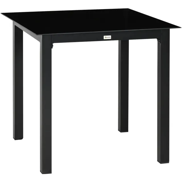 Wishdor Tuintafel - Vierkant - Verstelbare Voetdoppen - Voor Tuin En Balkon - Aluminium En Gehard Glas - Zwart - 80 X 80 X 74 Cm