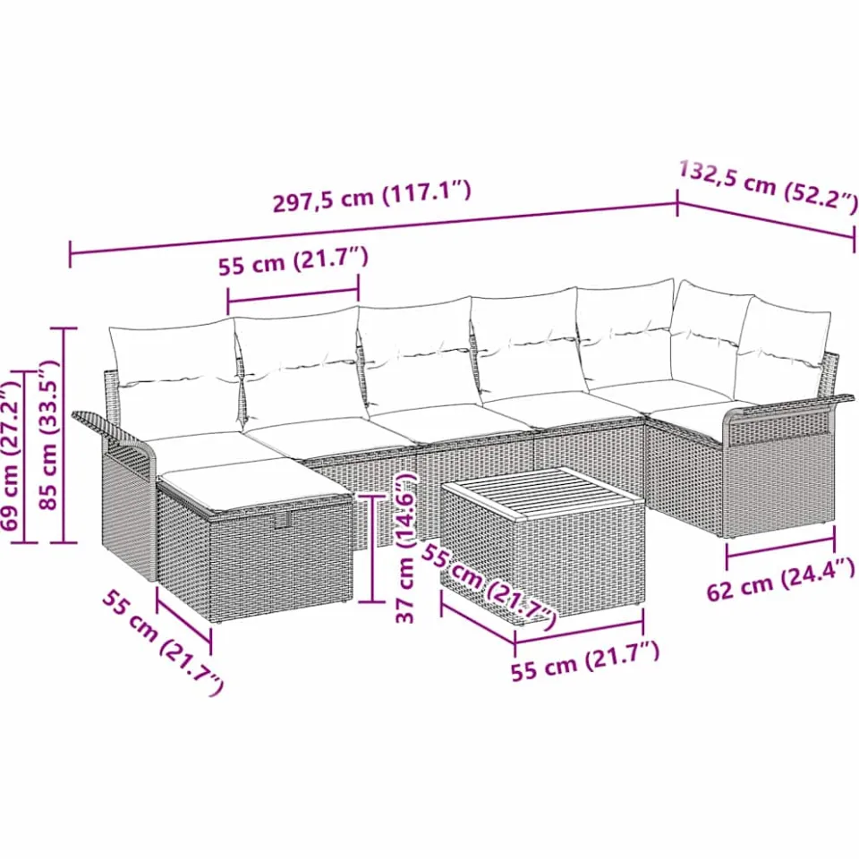 vidaXL Tuinbankenset 8 st Beige poly rattan, foto 4