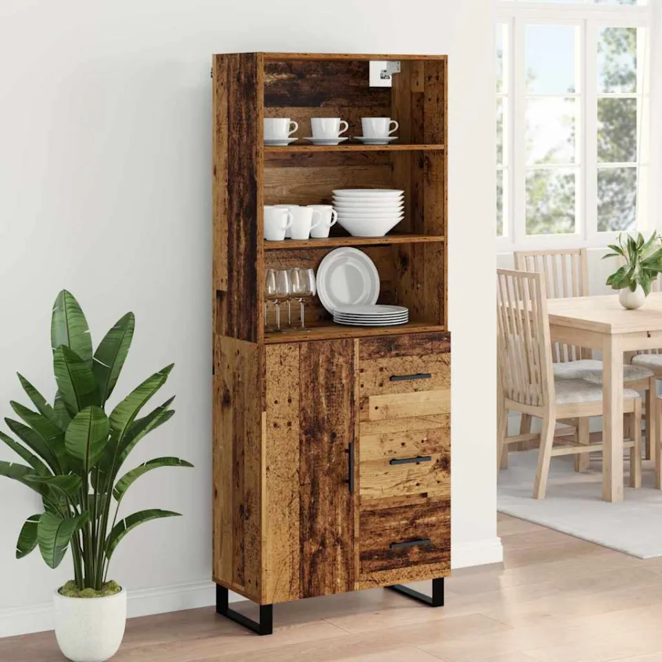 vidaXL Hoge kast 2 st Oudhout 69,5 x 34 x 180 cm Bewerkt hout en glas bruin, foto 3