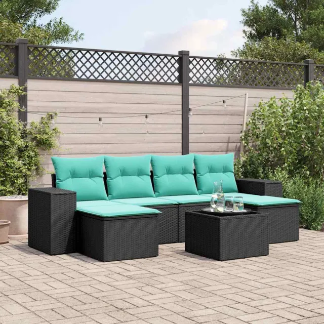 vidaXL 7-delige tuinbankset met kussens van zwart polyrotan, foto 2