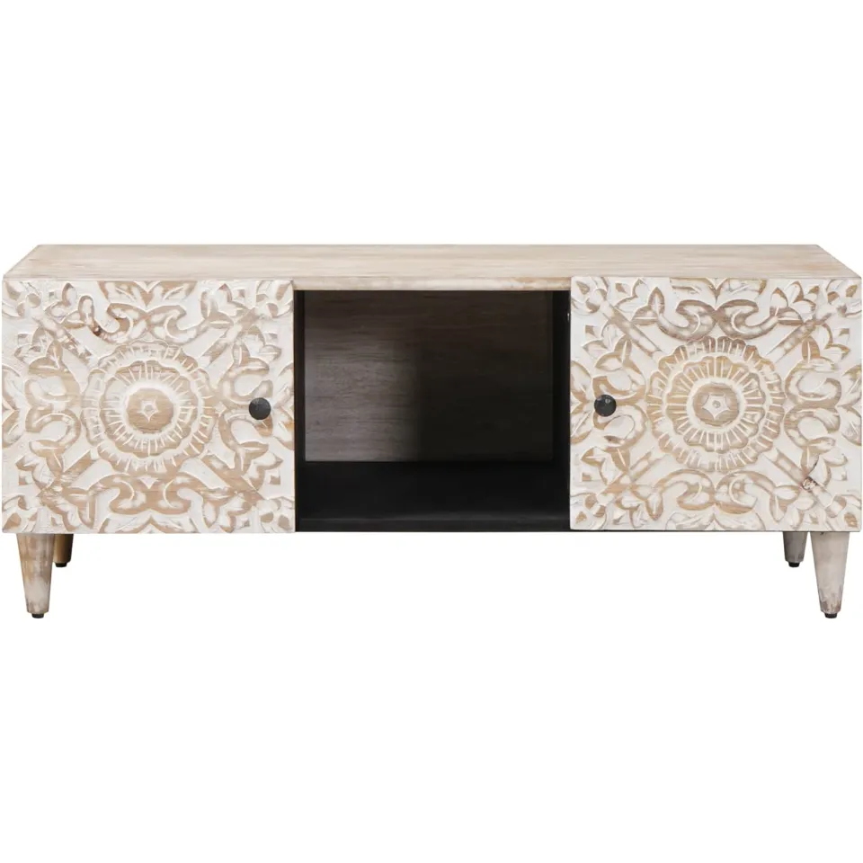 vidaXL Salontafel Wit 100 x 54 x 40 cm Massief Mango Hout, foto 3