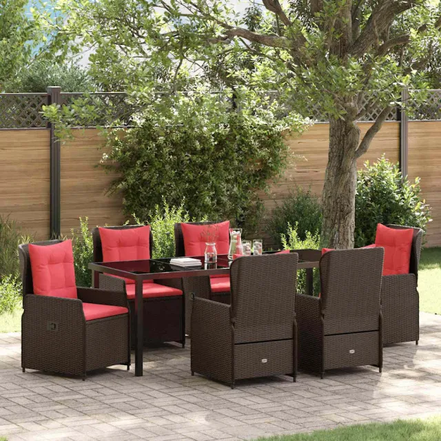 vidaXL Tuin Eetset 7 st Bruin Poly riet