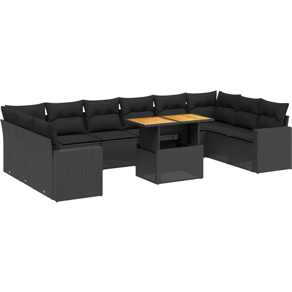 vidaXL 11-delige Loungeset met kussens poly rattan zwart