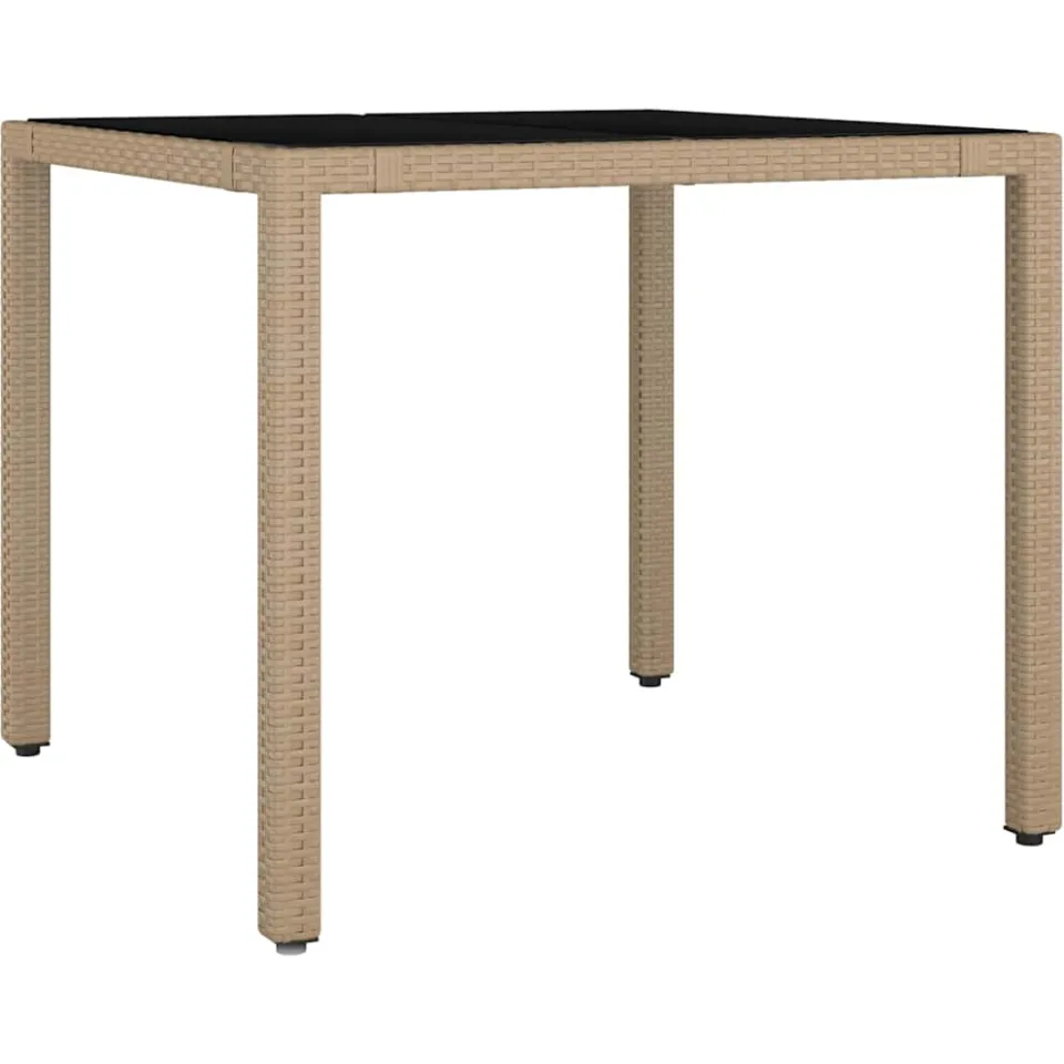 vidaXL Tuintafel met glazen blad poly rattan en gehard glas beige, foto 3