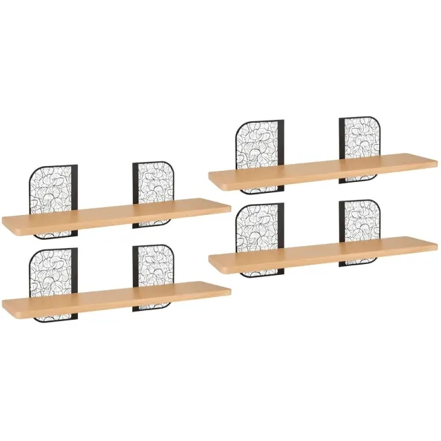OSTARIA Wandplank Hugo - 4x - hout/metaal - zwart/bruin - 55 cm - boekenplank - hangplank