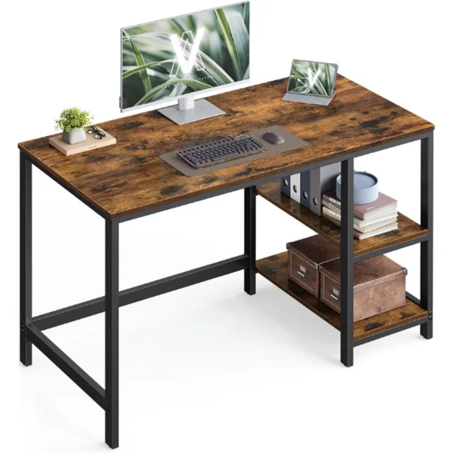Vasagle Bureau, computertafel, pc-tafel, bureautafel, 120 x 60 x 76 cm, met 2 planken rechts of links, 120 x 60 x 75 cm, voor kantoor, woonkamer, stalen frame, vintage bruin-zwart