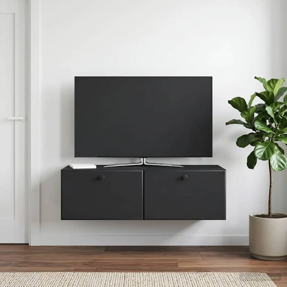 vidaXL Wandbeugel TV-kast 98 x 41 x 30 cm Zwart Bewerkt hout, foto 3