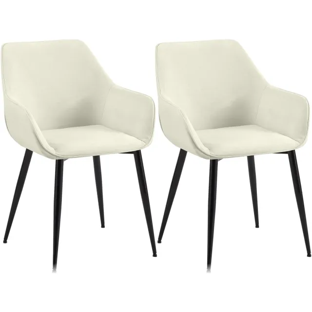 CLP Luena Set van 2 eetkamerstoelen - met armleuning - zwart metalen frame - tot 150 kg belastbaar - Stof/creme