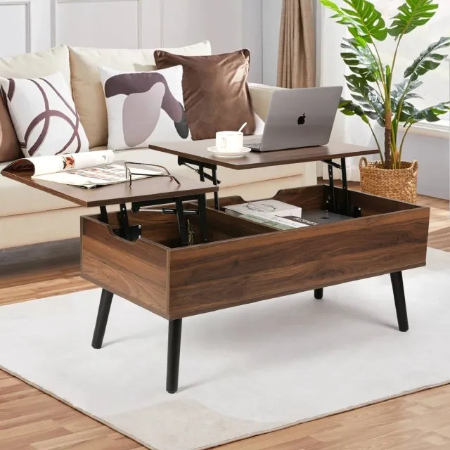 VOWNER in hoogte verstelbare salontafel, 3-in-1 multifunctionele woonkamertafel walnootkleur