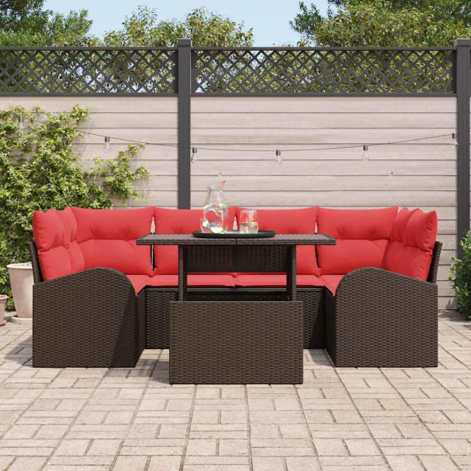 vidaXL Tuin Sofa Set 7 st Bruin en Rood, foto 3