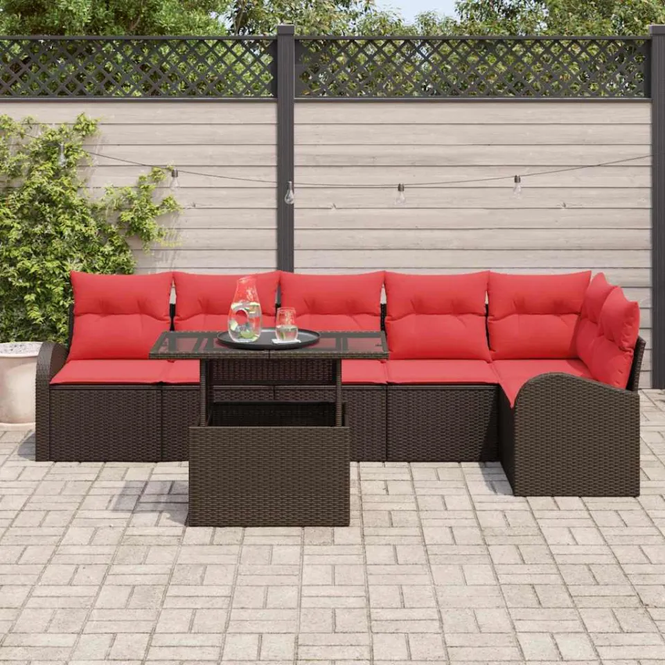 vidaXL Tuin Sofa Set 7 st Bruin Poly riet, foto 3