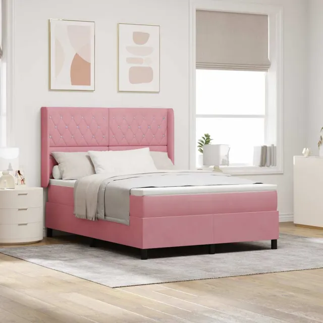 vidaXL Boxspringbed met LED-stripverlichting Roze 140 x 190 cm Fluweel