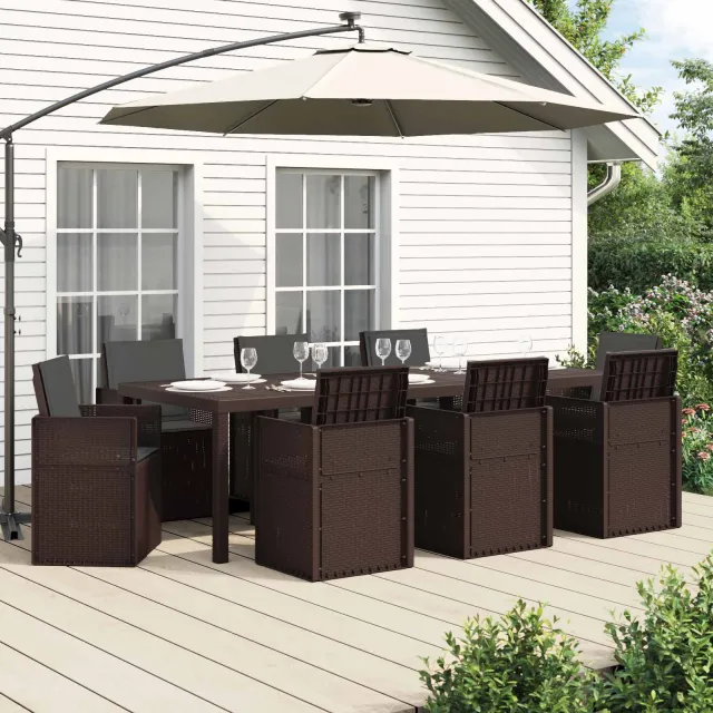 vidaXL Tuin eettafelset 9 st 8-zits Bruin en antracietkleurig PP