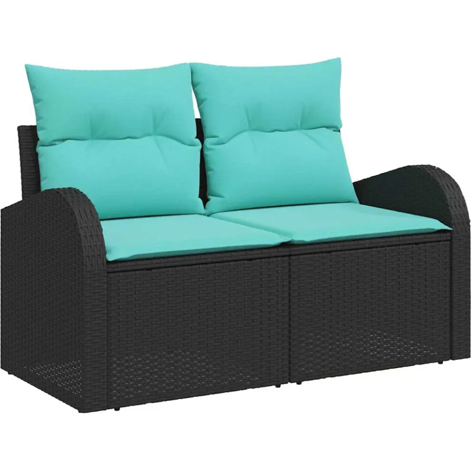vidaXL Tuinbankenset 5 st Zwart en Turquoise poly rattan, foto 4