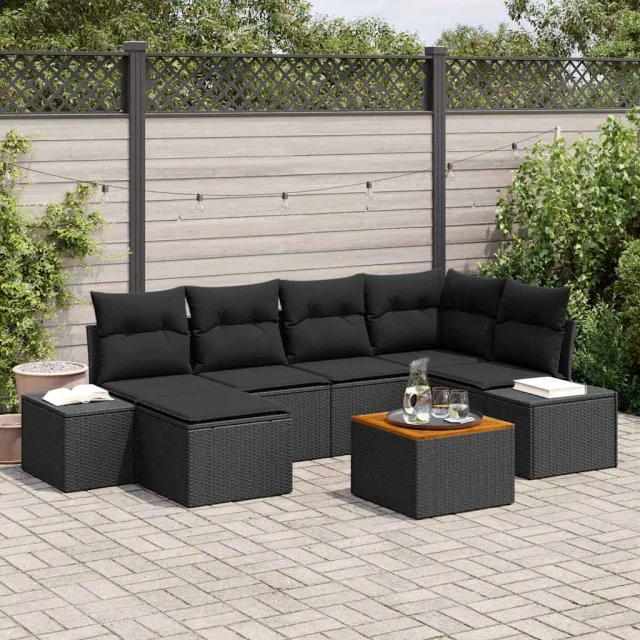 vidaXL Tuin Sofa Set 7 st Zwart, foto 2