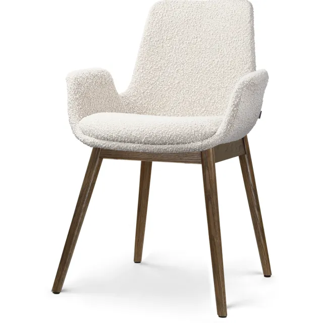 Nolon Nio-Eef eetkamerstoel bouclé beige - walnoot houten onderstel