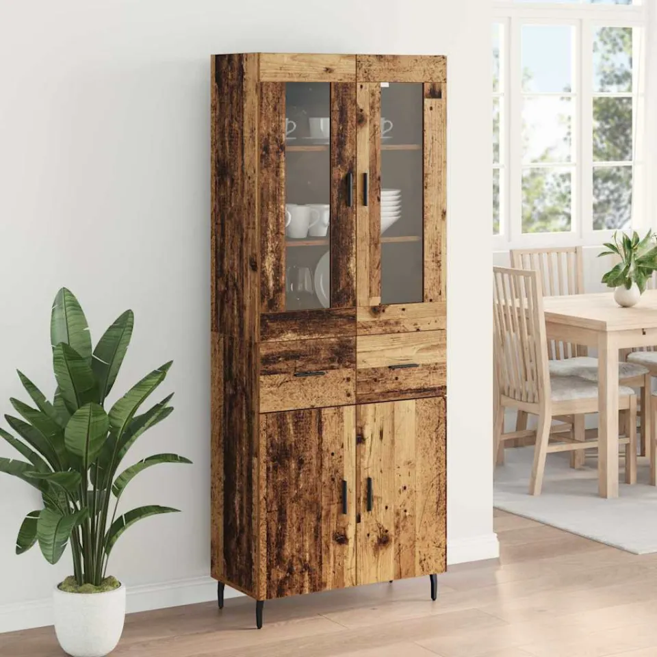 vidaXL Hoge kast 2 st Oud Hout 69,5 x 34 x 180 cm Bewerkt hout bruin, foto 4