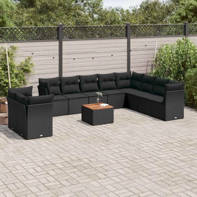 vidaXL 11-delige Loungeset met kussens poly rattan zwart, foto 2