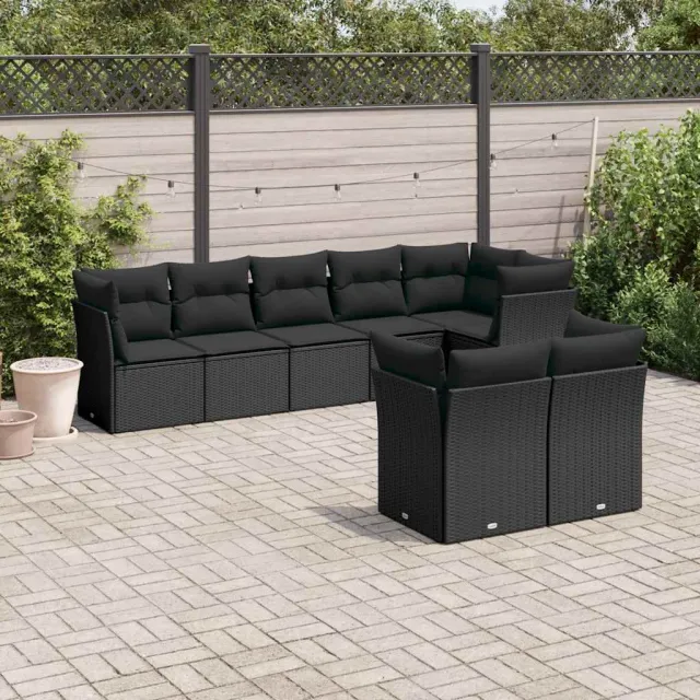 vidaXL 8-delige Loungeset met kussens poly rattan zwart, foto 2
