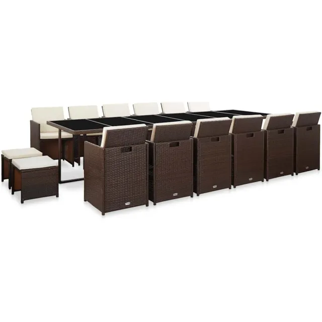 vidaXL 17-delige Tuinset met kussens poly rattan bruin