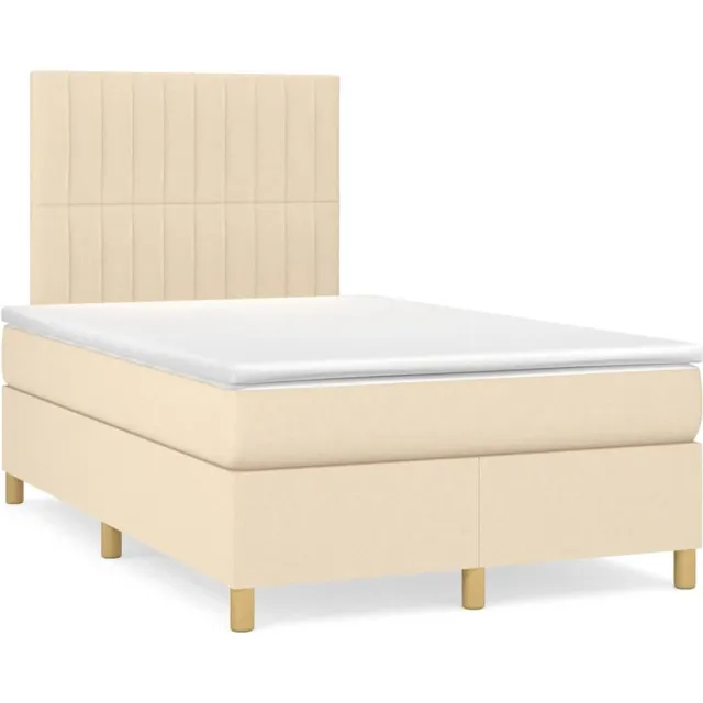 vidaXL Boxspring met matras en LED stof crèmekleurig 120x190 cm