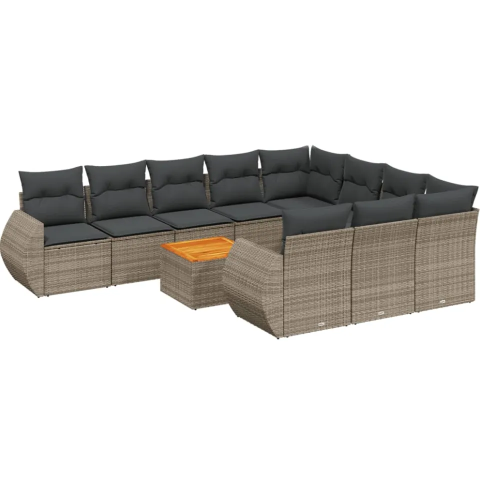 vidaXL 11-delige Loungeset met kussens poly rattan grijs