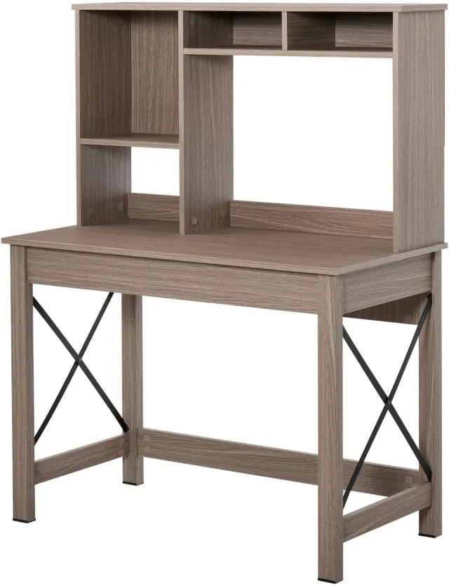 Lunpog Bureau - Bureau met planken en groot bureaublad - 105 x 50 x 137,5 cm - Bruin Brun