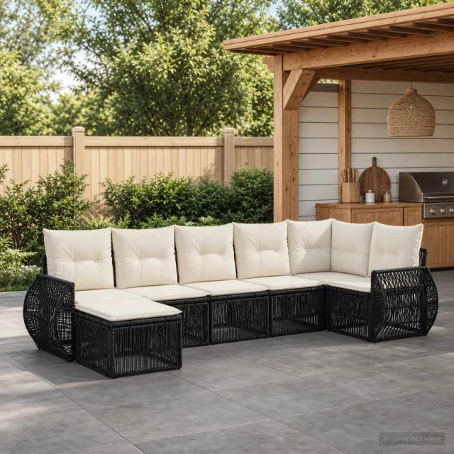 vidaXL Tuinbankenset 7 st 7-zits Zwart en Cream Wit poly rattan, foto 2