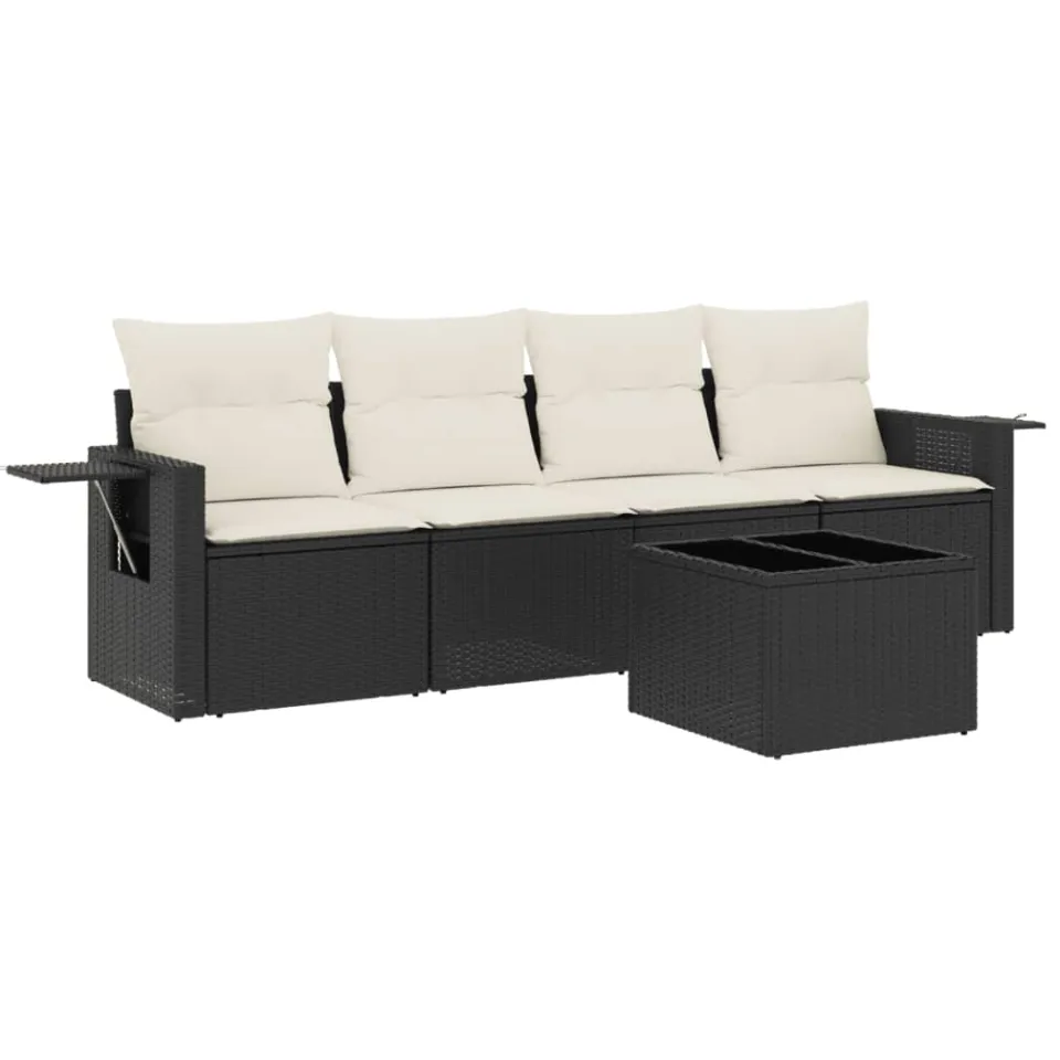 vidaXL 5-delige Loungeset met kussens poly rattan zwart, foto 3