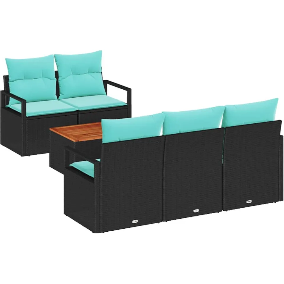 vidaXL Tuinbankenset 6 st Zwart poly rattan, foto 3