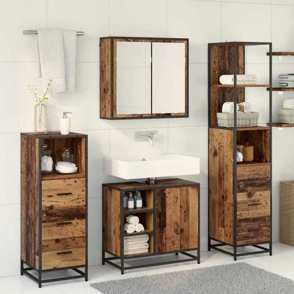vidaXL Badkamermeubelset 4 st Oud Hout 65 x 33 x 60 cm Bewerkt hout bruin, foto 4